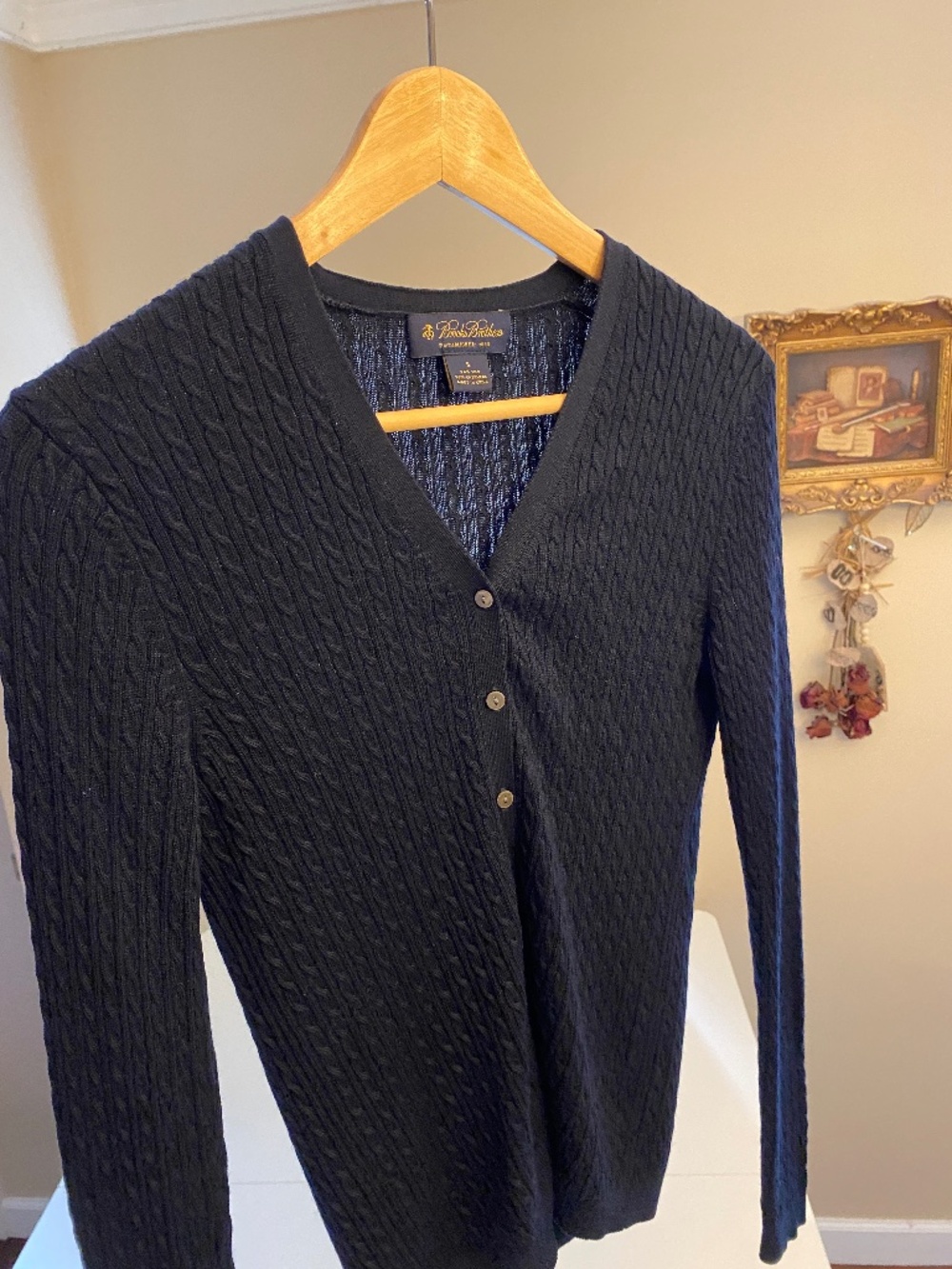 Brooks Brothers Women's Silk Cashmere Cable Knit Cardigan in Navy Size Small - Picture 2 of 10